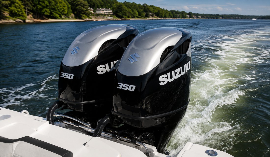 Twin outboards running on the water